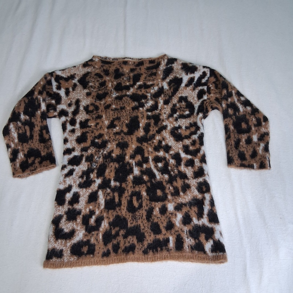Lineamaglia Italy Pullover Mohair Sweater Women XS Leopardโ Print Mob Wife